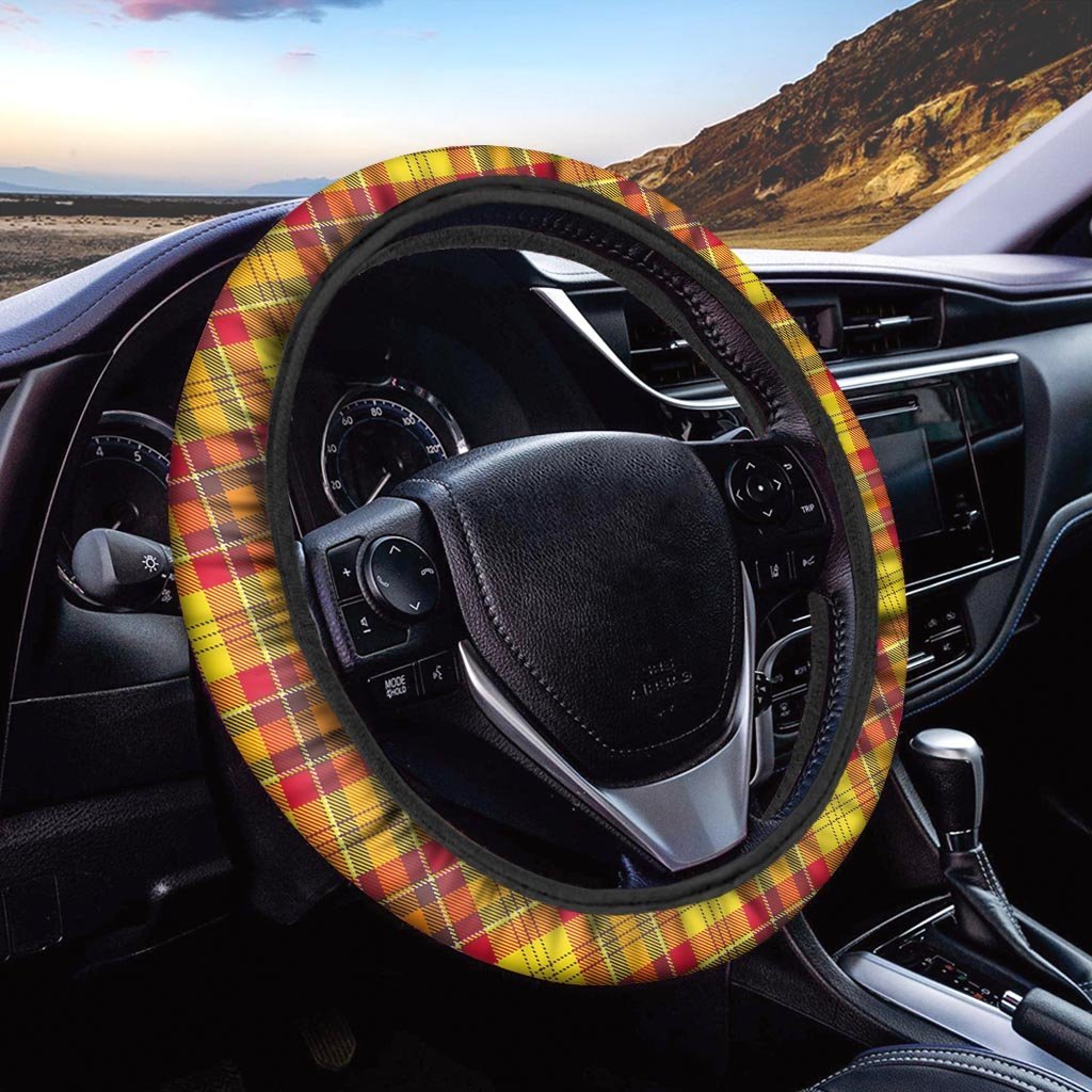 Yellow Plaid Tartan Steering Wheel Cover-grizzshop