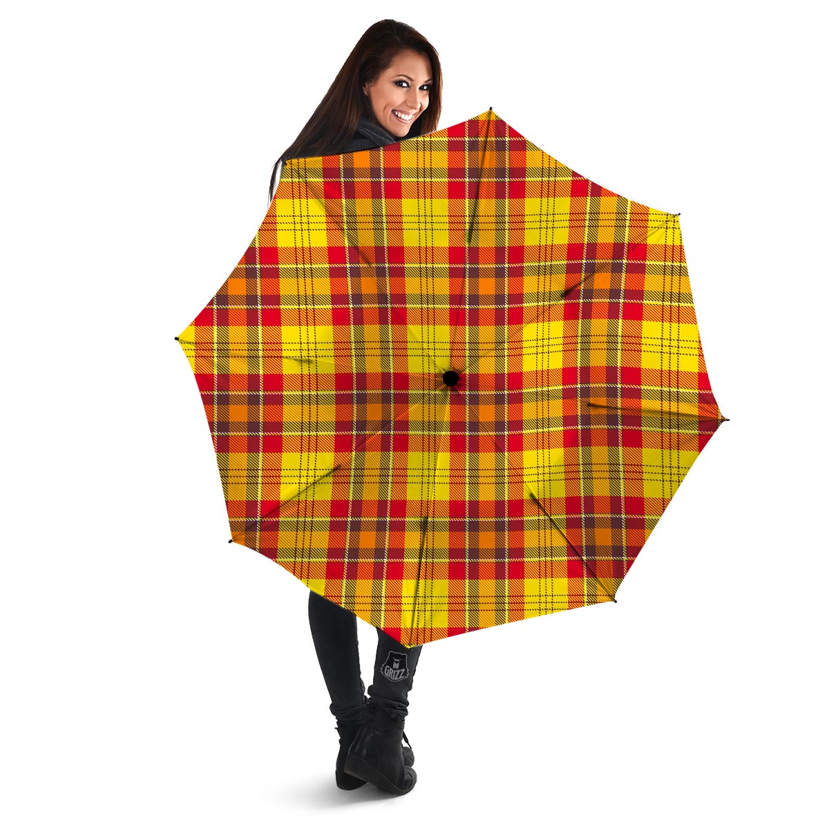 Yellow Plaid Tartan Umbrella-grizzshop