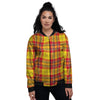 Yellow Plaid Tartan Women's Bomber Jacket-grizzshop