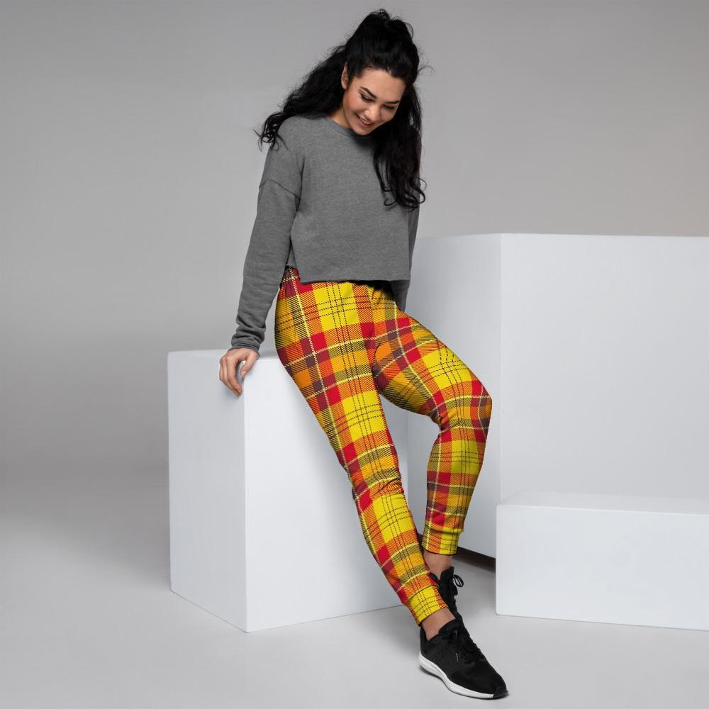 Yellow Plaid Tartan Women's Joggers-grizzshop