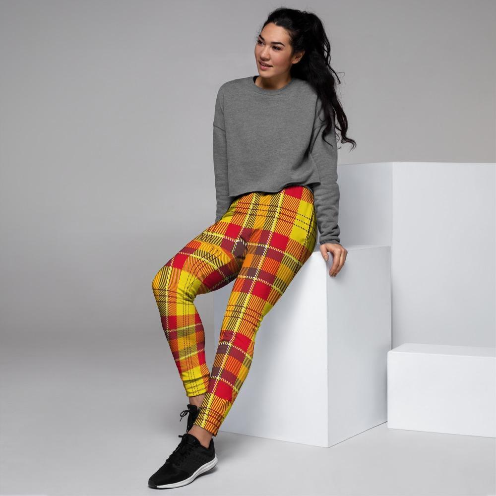 Yellow Plaid Tartan Women's Joggers-grizzshop
