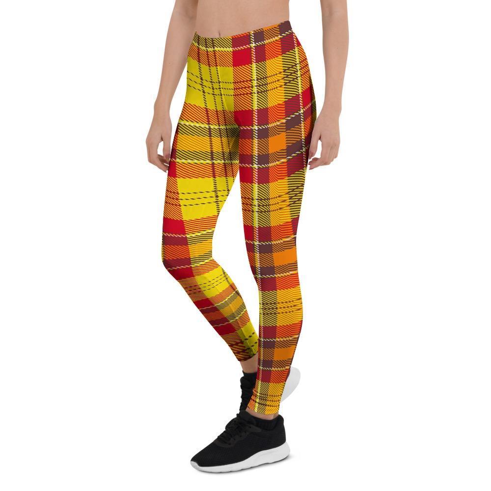 Yellow Plaid Tartan Women's Leggings-grizzshop