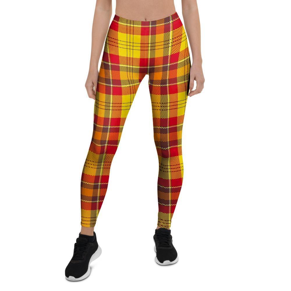 Yellow Plaid Tartan Women's Leggings-grizzshop