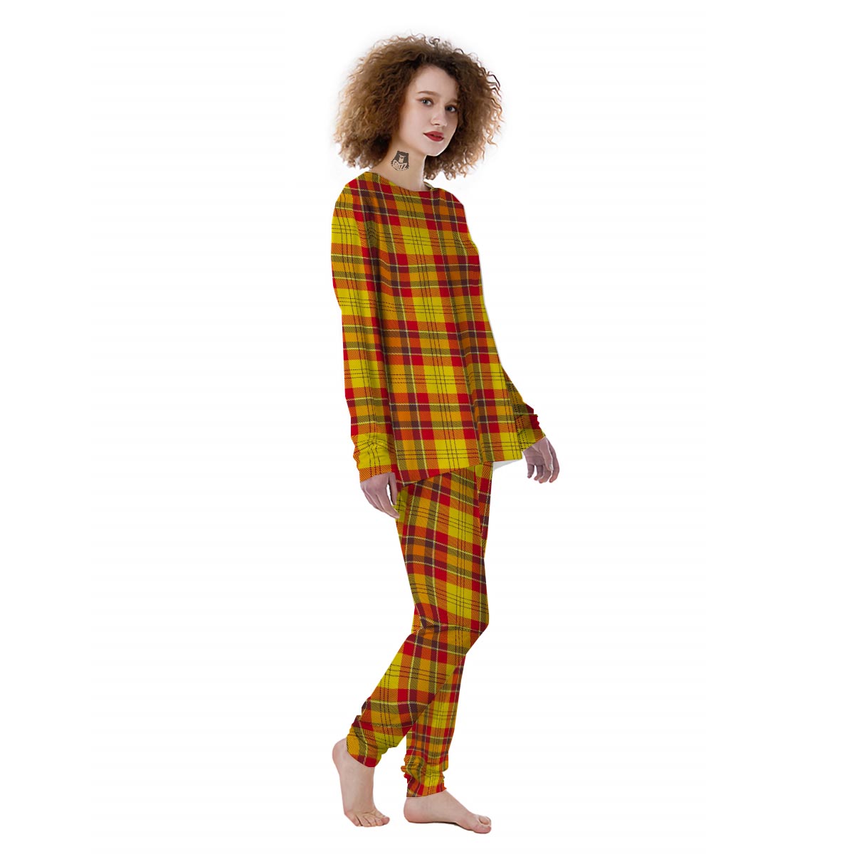 Yellow Plaid Tartan Women's Pajamas-grizzshop