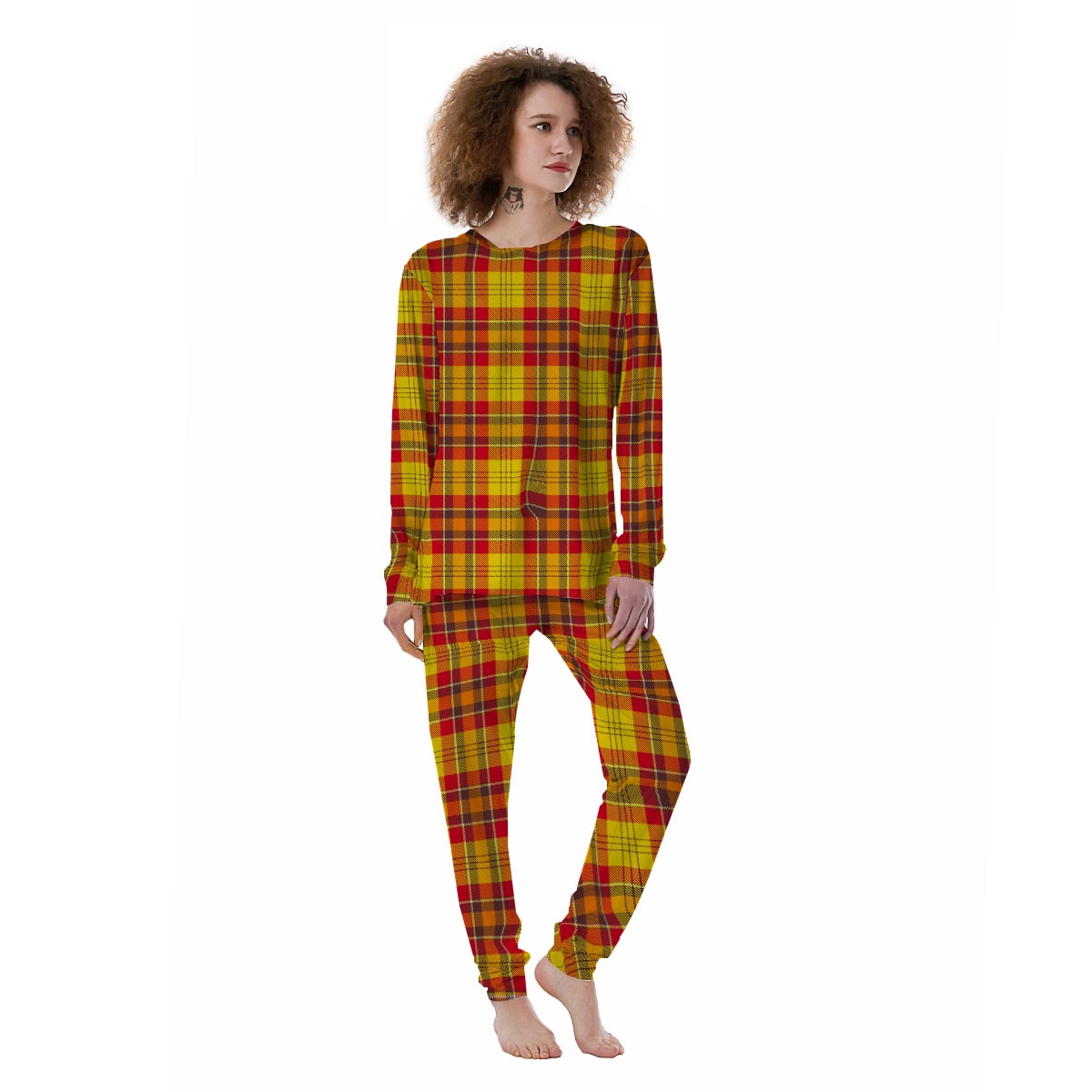 Yellow Plaid Tartan Women's Pajamas-grizzshop