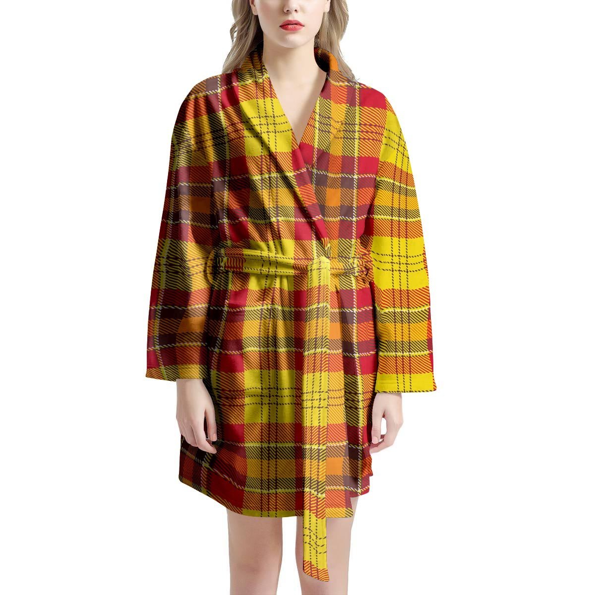 Yellow Plaid Tartan Women's Robe-grizzshop