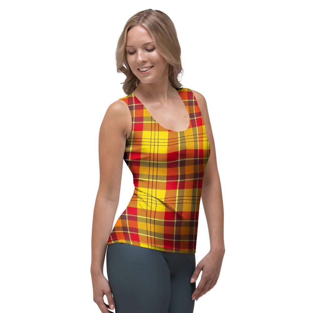 Yellow Plaid Tartan Women's Tank Top-grizzshop