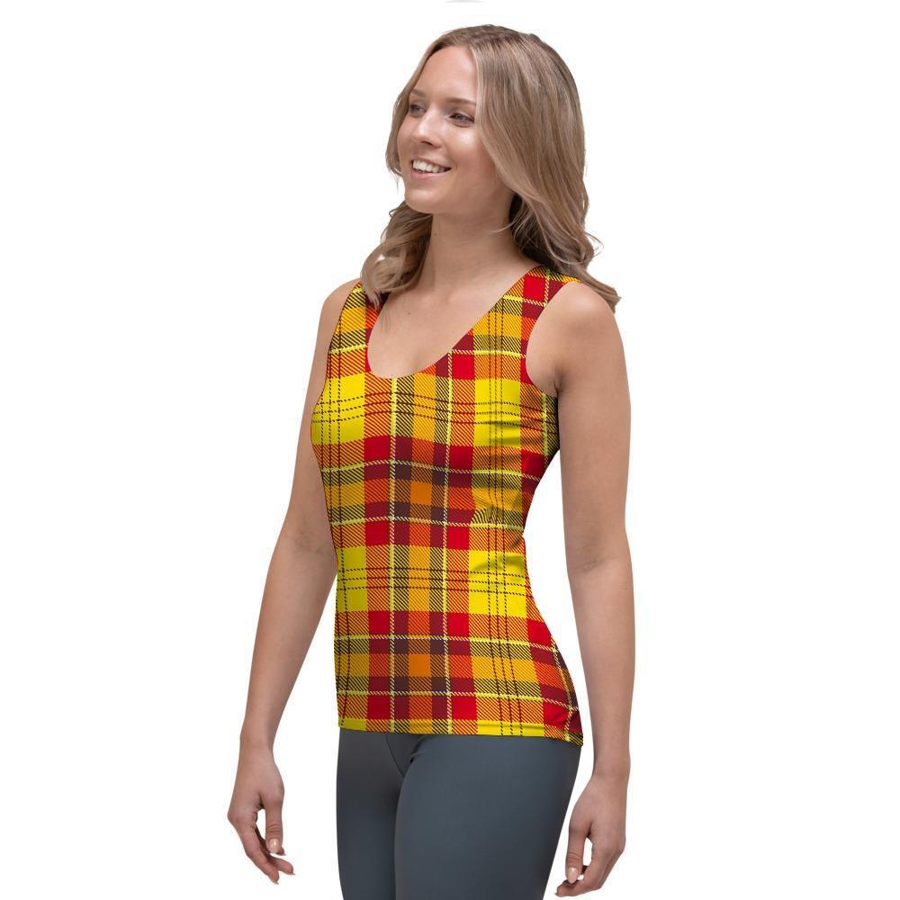 Yellow Plaid Tartan Women's Tank Top-grizzshop