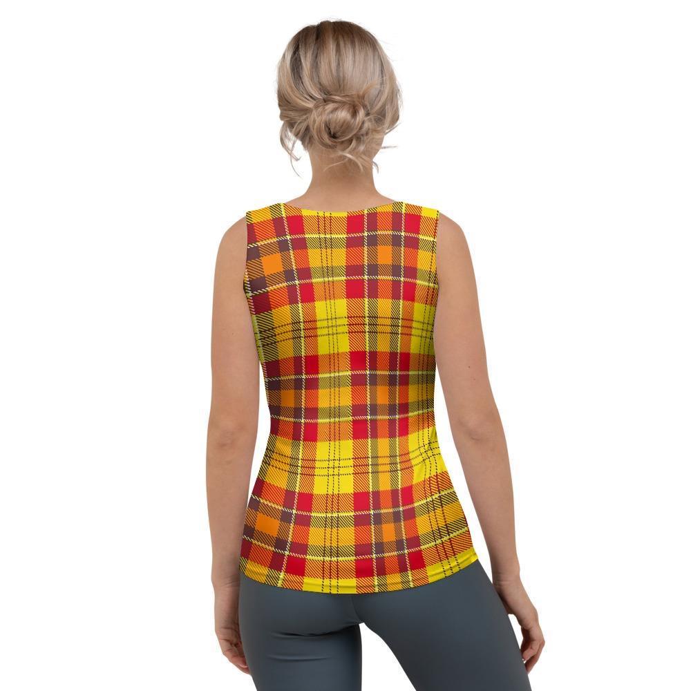 Yellow Plaid Tartan Women's Tank Top-grizzshop