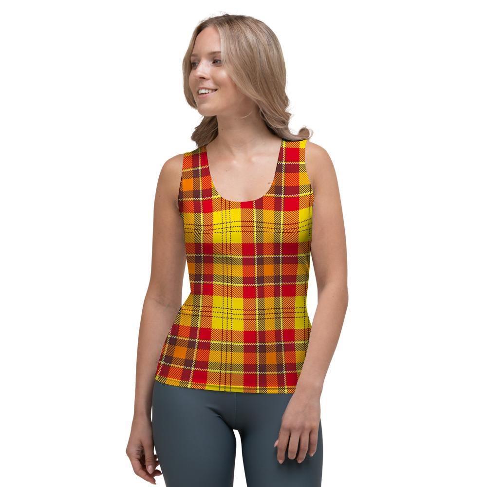 Yellow Plaid Tartan Women's Tank Top-grizzshop