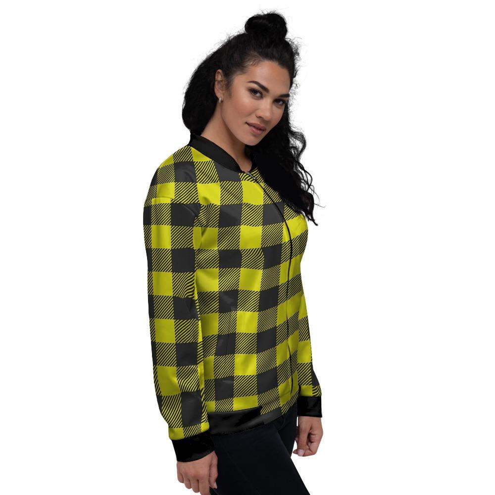 Yellow Plaid Women's Bomber Jacket-grizzshop