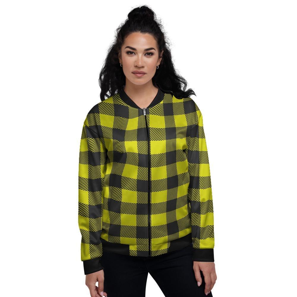 Yellow Plaid Women's Bomber Jacket-grizzshop