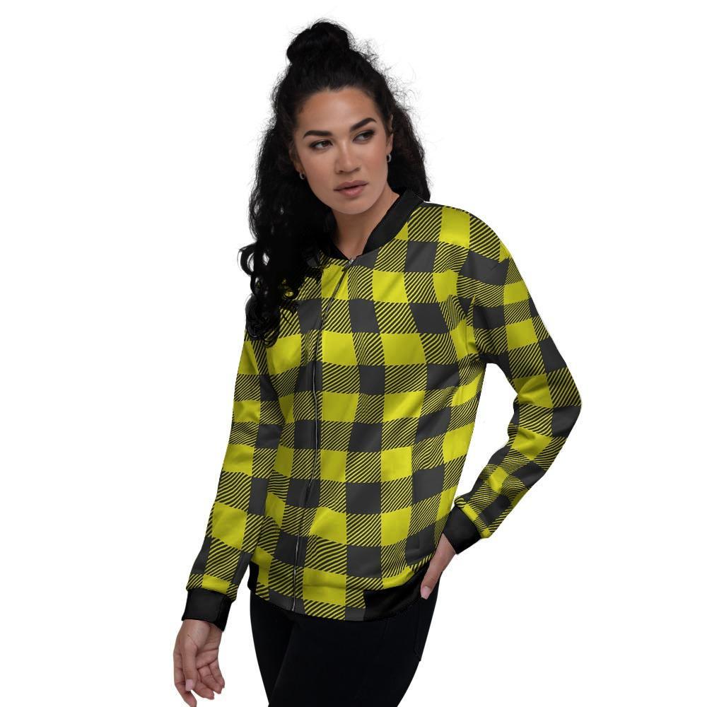 Yellow Plaid Women's Bomber Jacket-grizzshop