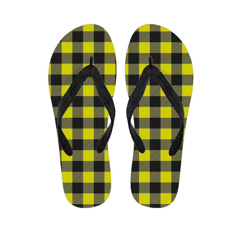 Yellow Plaid Women's Flip Flops-grizzshop