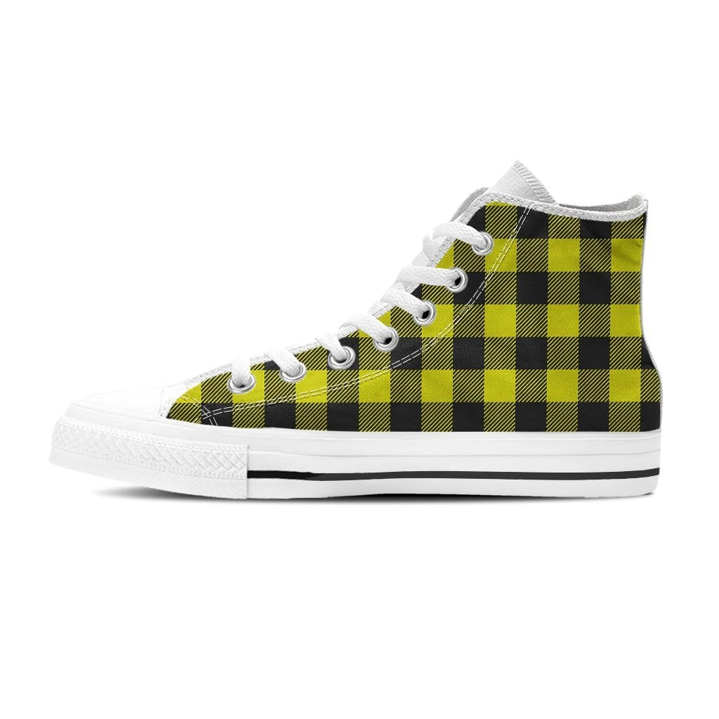 Yellow Plaid Women's High Top Shoes-grizzshop