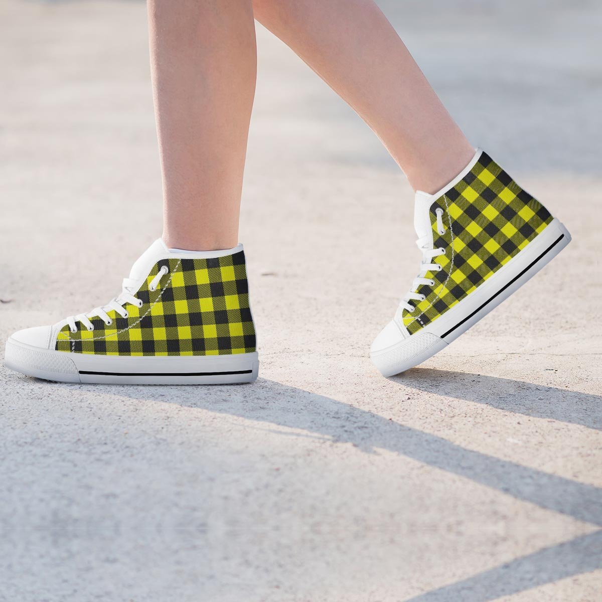 Yellow Plaid Women's High Top Shoes-grizzshop