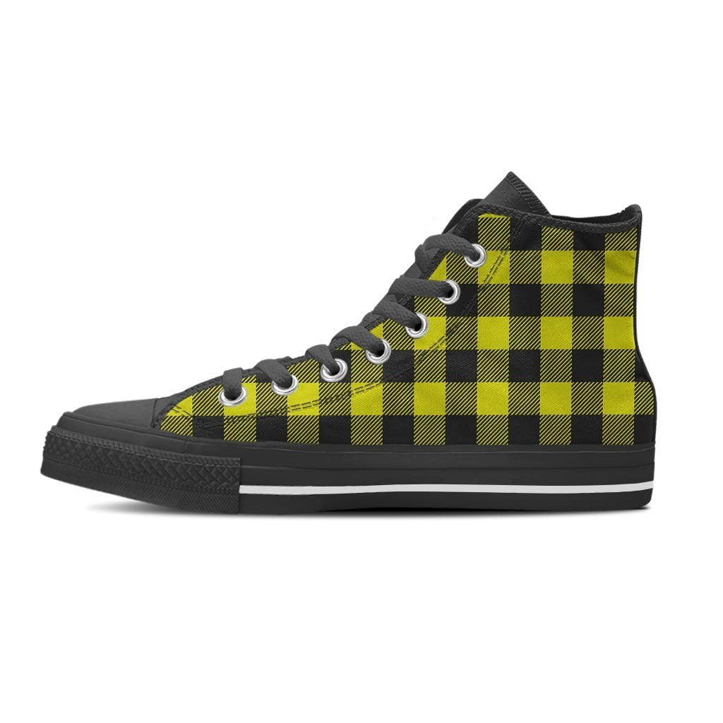 Yellow Plaid Women's High Top Shoes-grizzshop