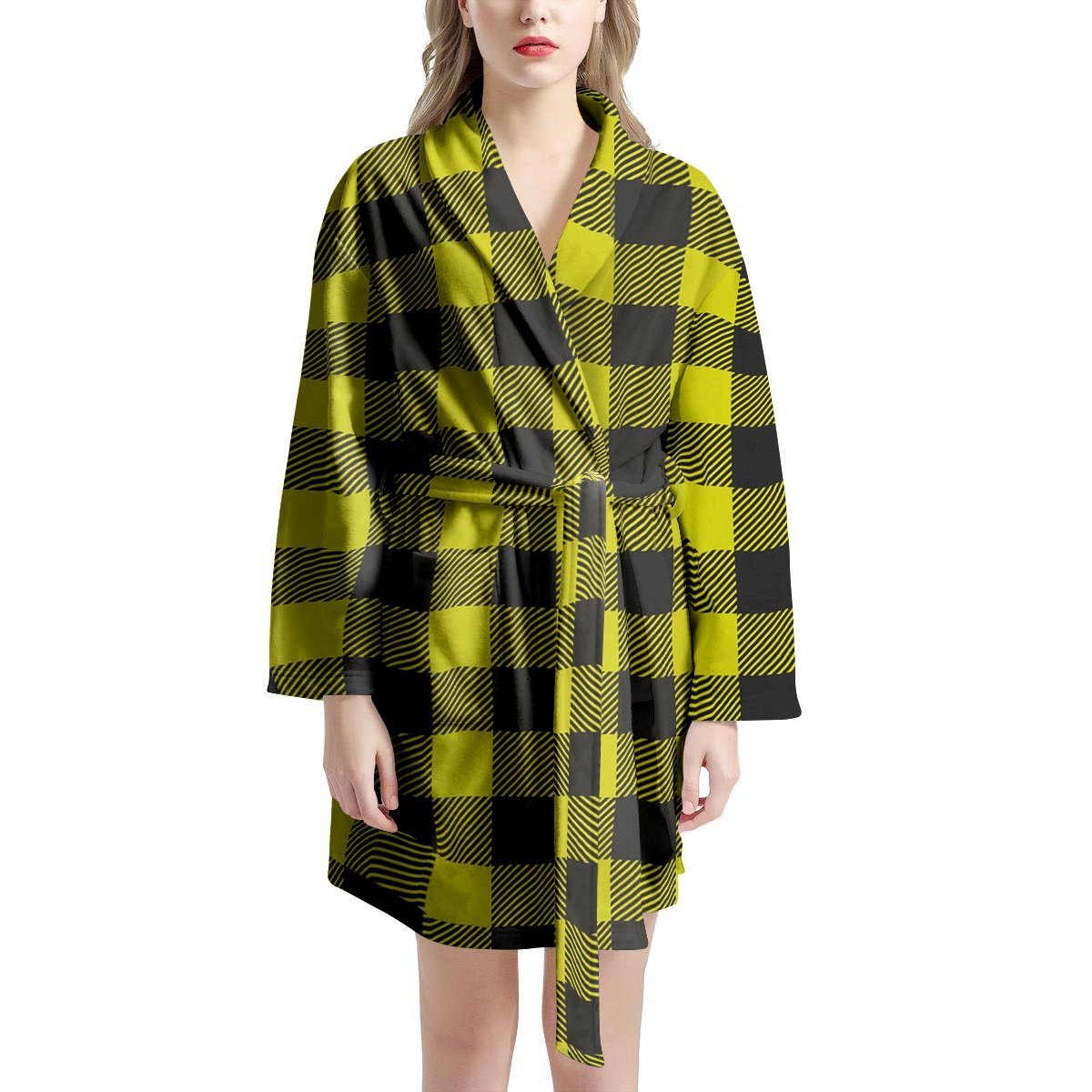 Yellow Plaid Women's Robe-grizzshop