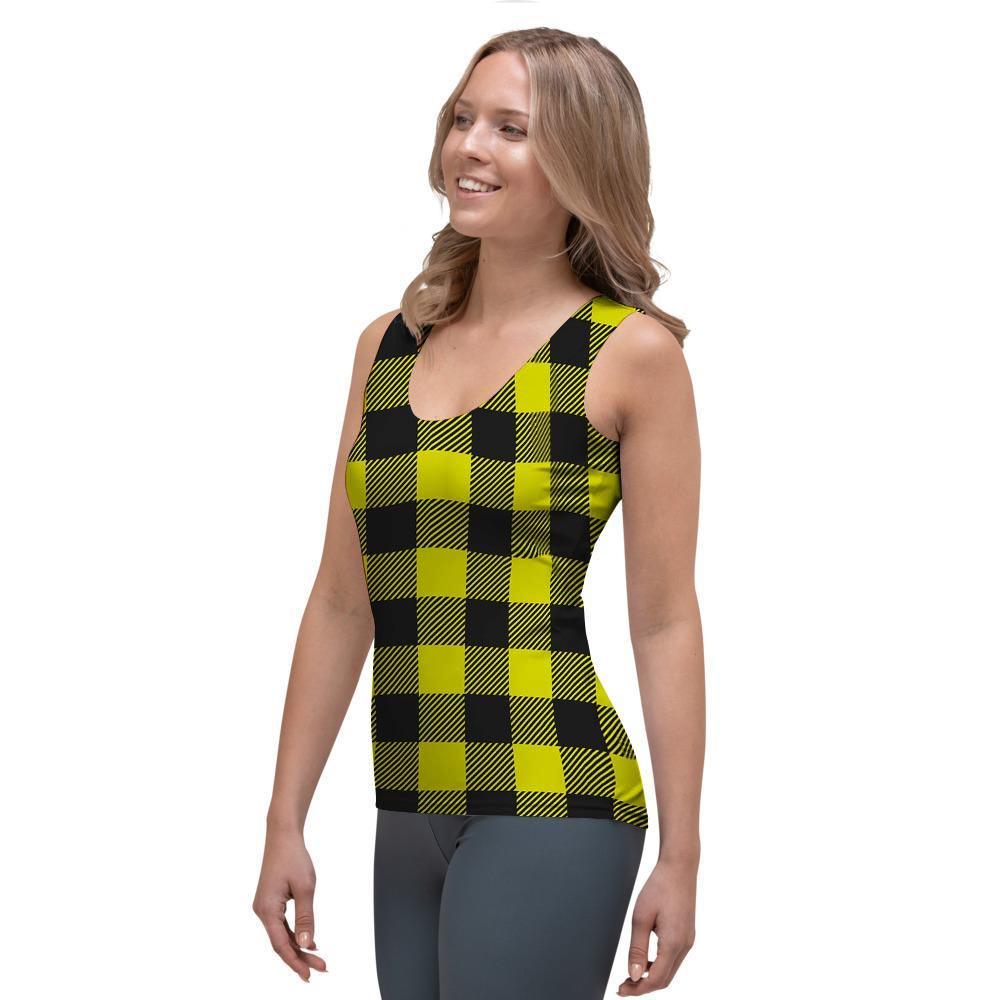 Yellow Plaid Women's Tank Top-grizzshop