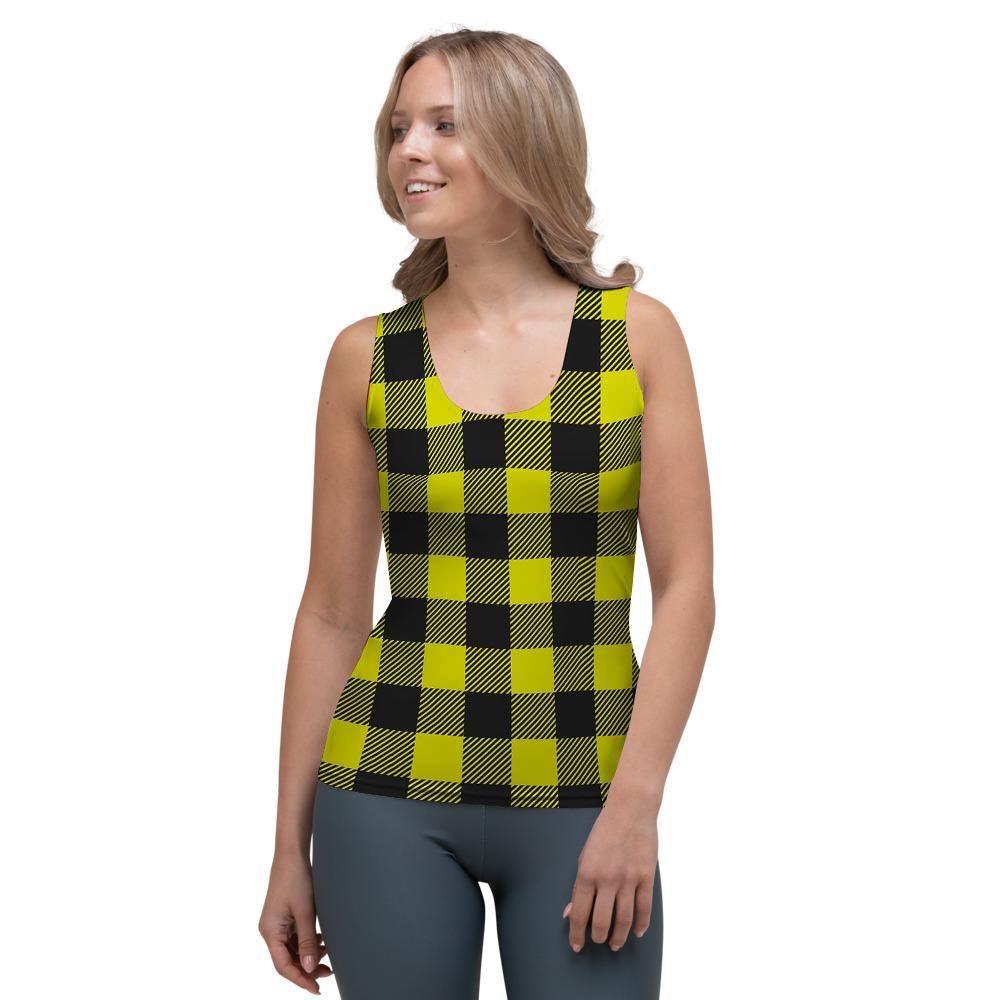 Yellow Plaid Women's Tank Top-grizzshop