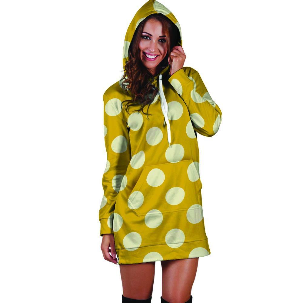 Yellow Polka Dot Hoodie Dress-grizzshop