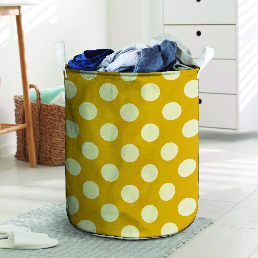 Yellow Polka Dot Laundry Basket-grizzshop