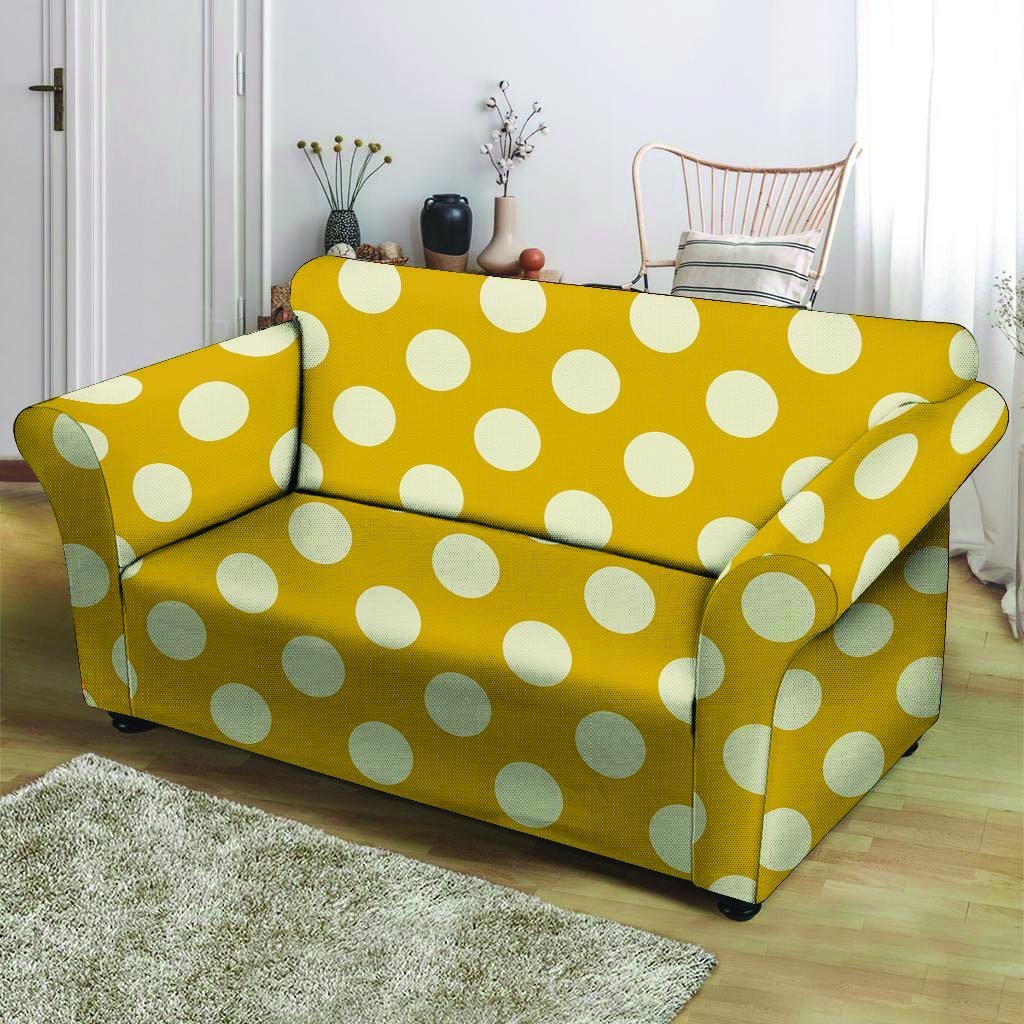 Yellow Polka Dot Loveseat Cover-grizzshop