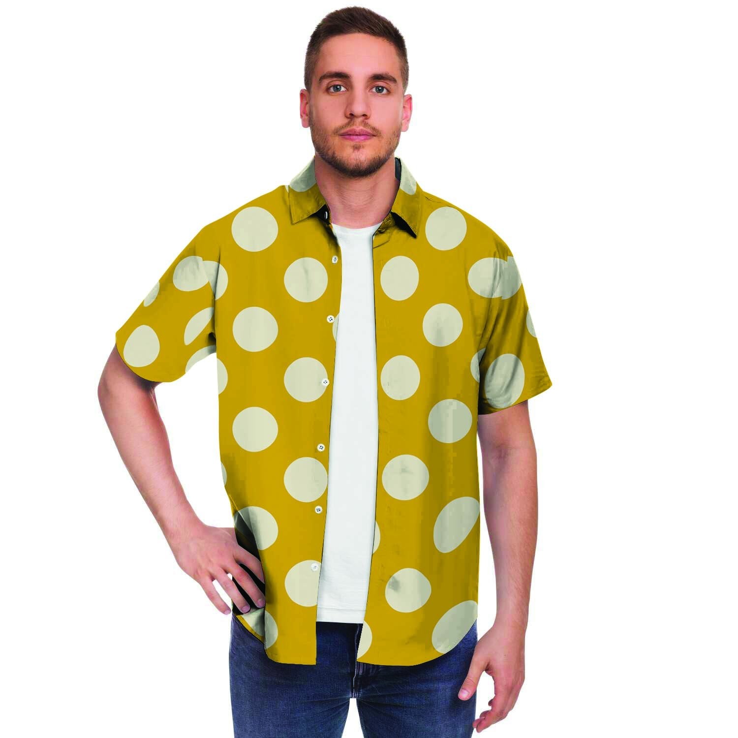 Yellow Polka Dot Men's Short Sleeve Shirt-grizzshop