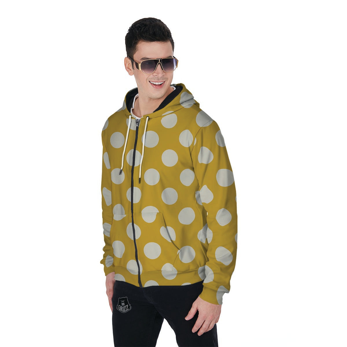 Yellow Polka Dot Men's Zip Up Hoodie-grizzshop