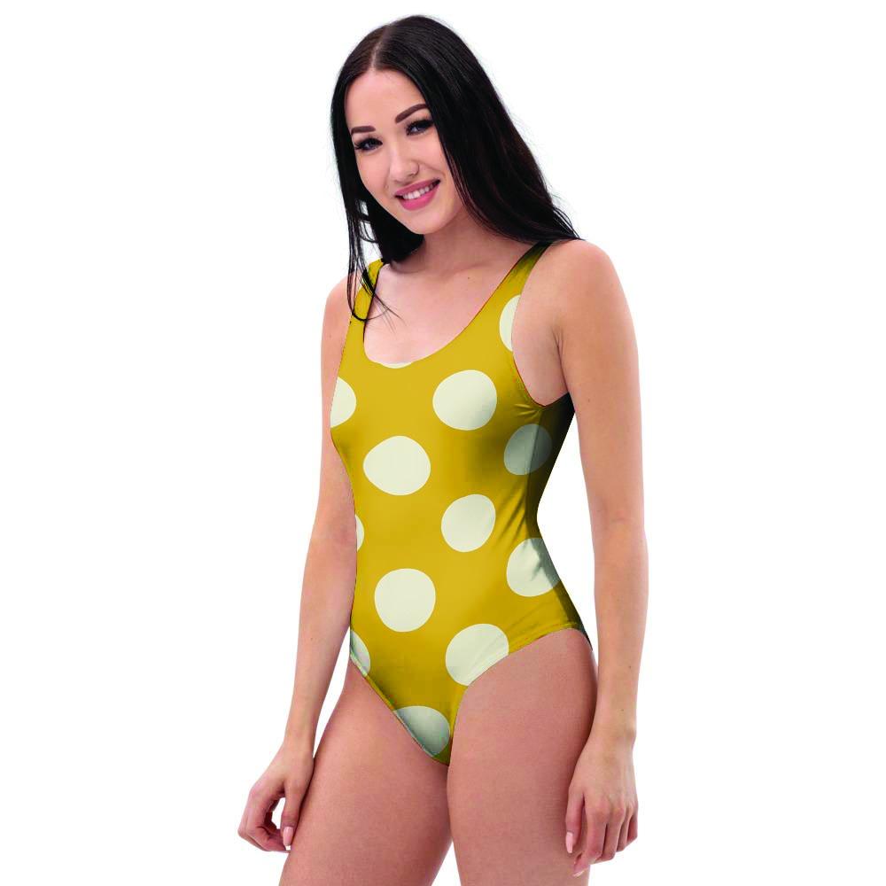 Yellow Polka Dot One Piece Swimsuite-grizzshop