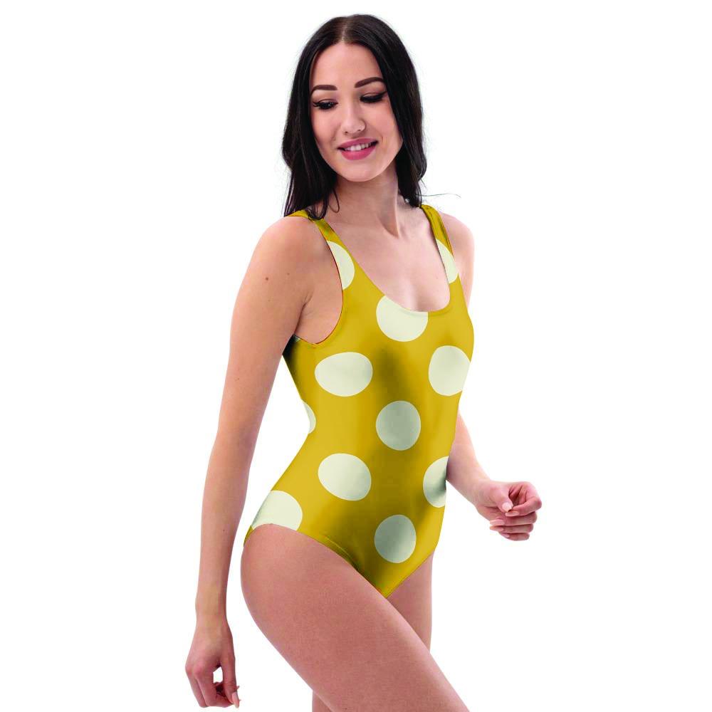 Yellow Polka Dot One Piece Swimsuite-grizzshop