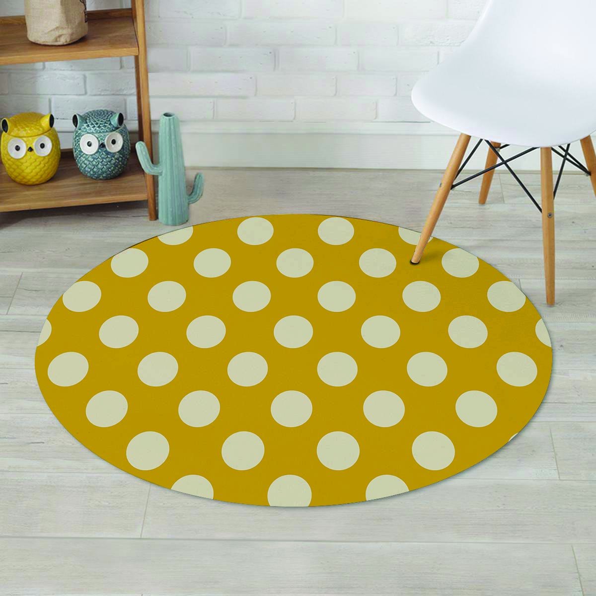 Yellow Polka Dot Round Rug-grizzshop