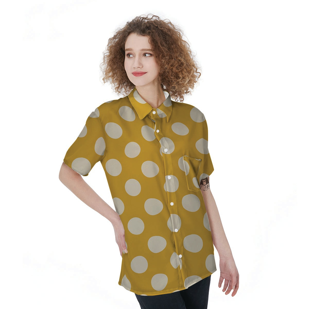 Yellow Polka Dot Women's Short Sleeve Shirts-grizzshop