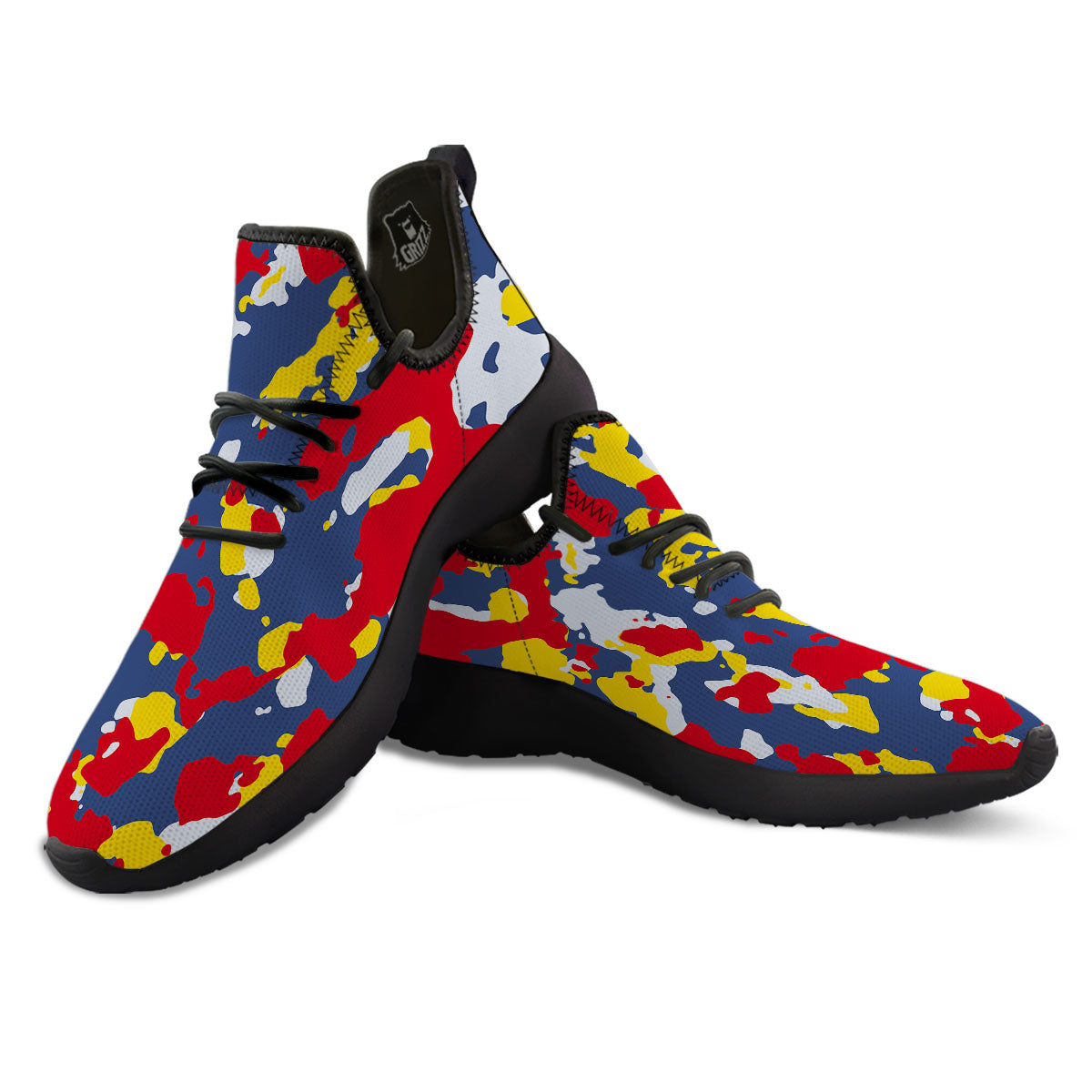 Yellow Red And Blue Camouflage Print Black Athletic Shoes-grizzshop