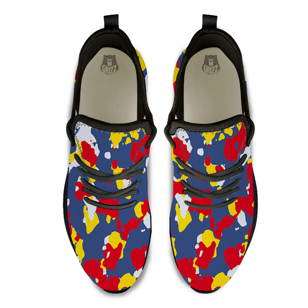 Yellow Red And Blue Camouflage Print Black Athletic Shoes-grizzshop