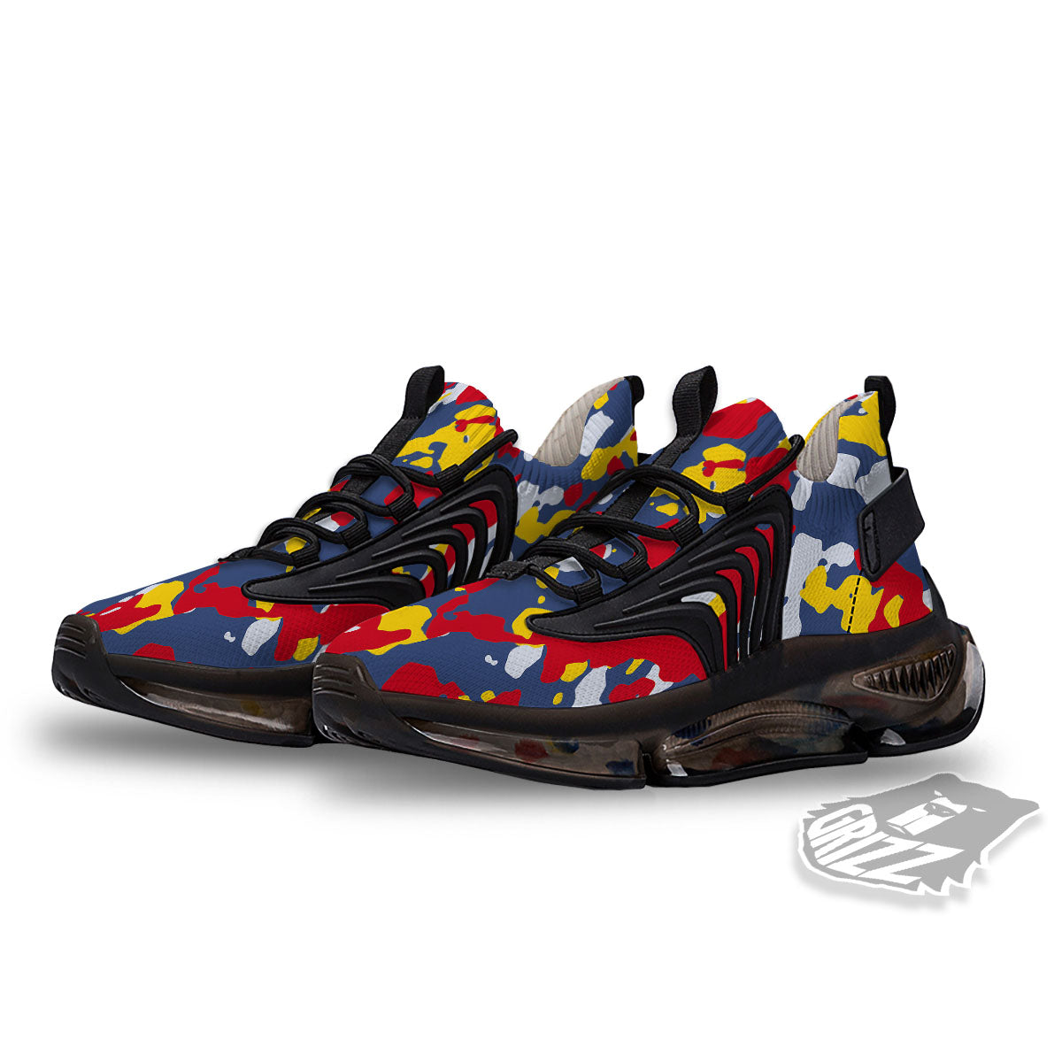 Yellow Red And Blue Camouflage Print Black Gym Shoes-grizzshop