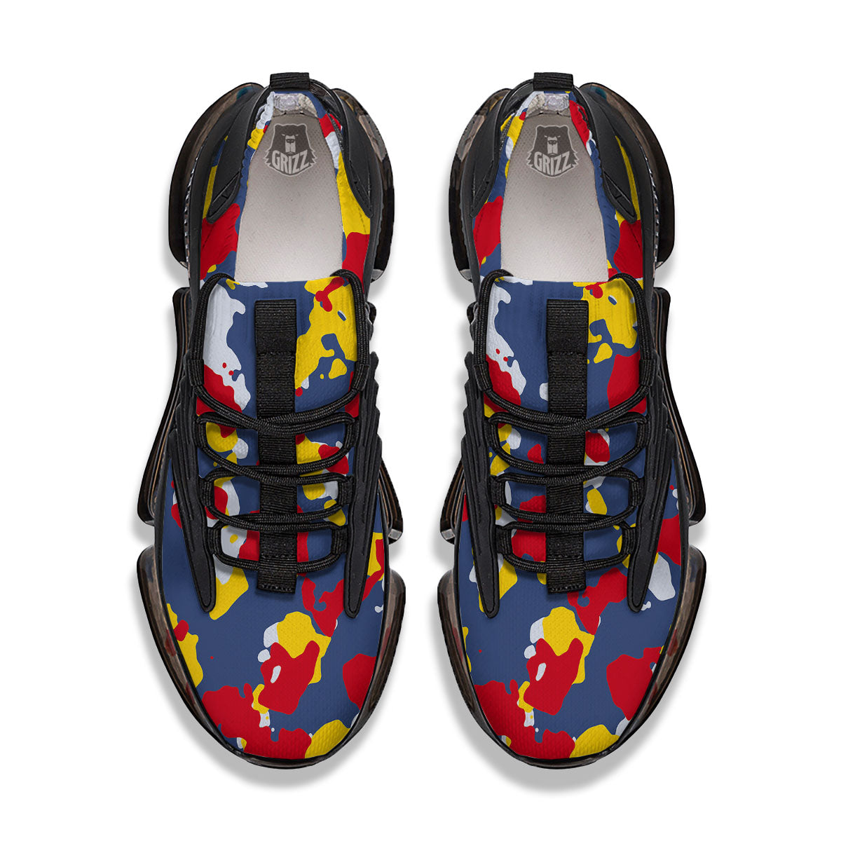 Yellow Red And Blue Camouflage Print Black Gym Shoes-grizzshop