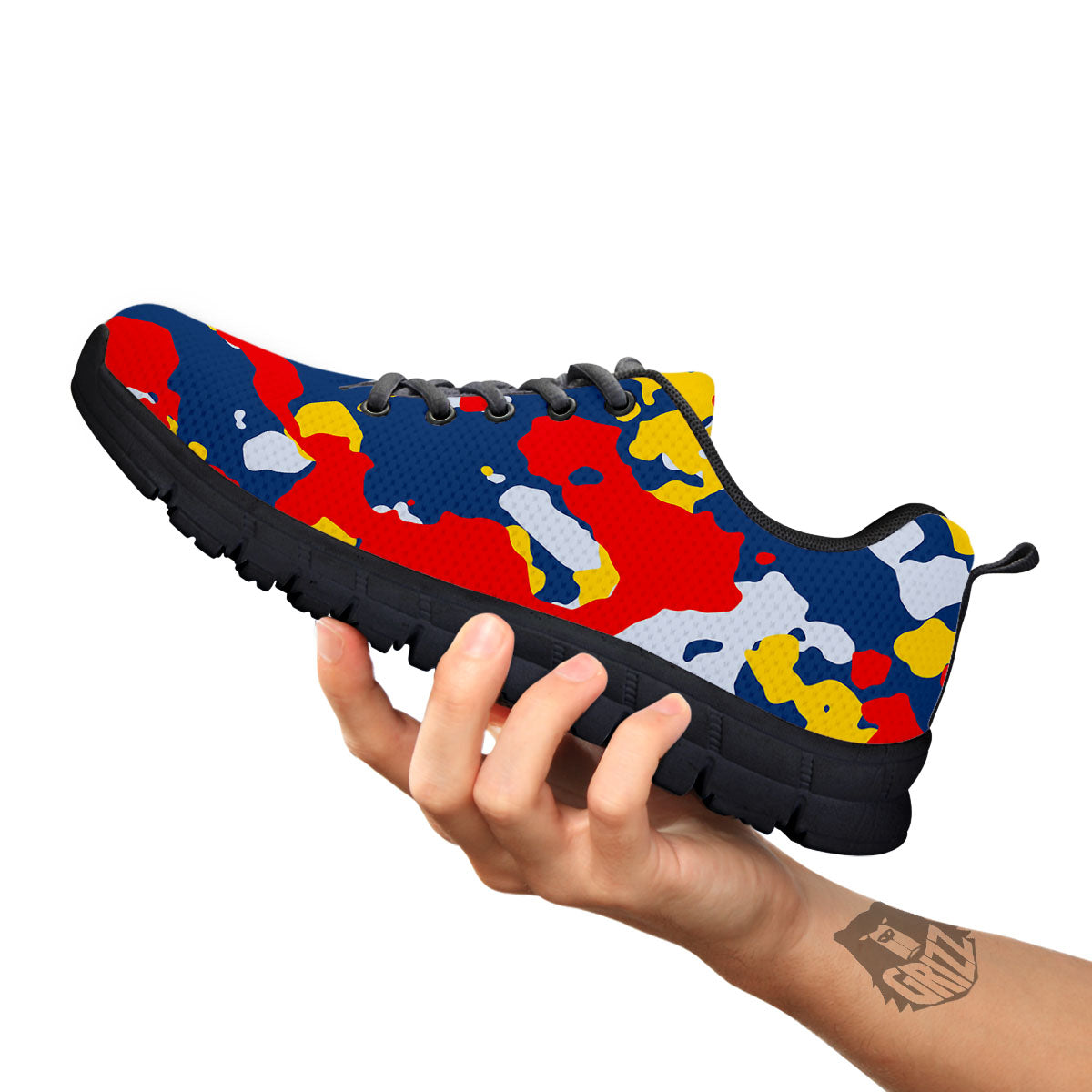 Yellow Red And Blue Camouflage Print Black Sneaker-grizzshop