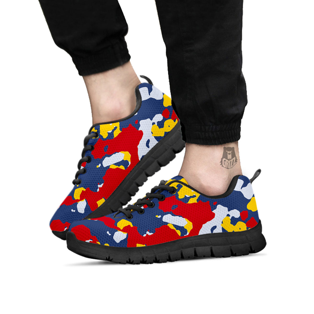 Yellow Red And Blue Camouflage Print Black Sneaker-grizzshop