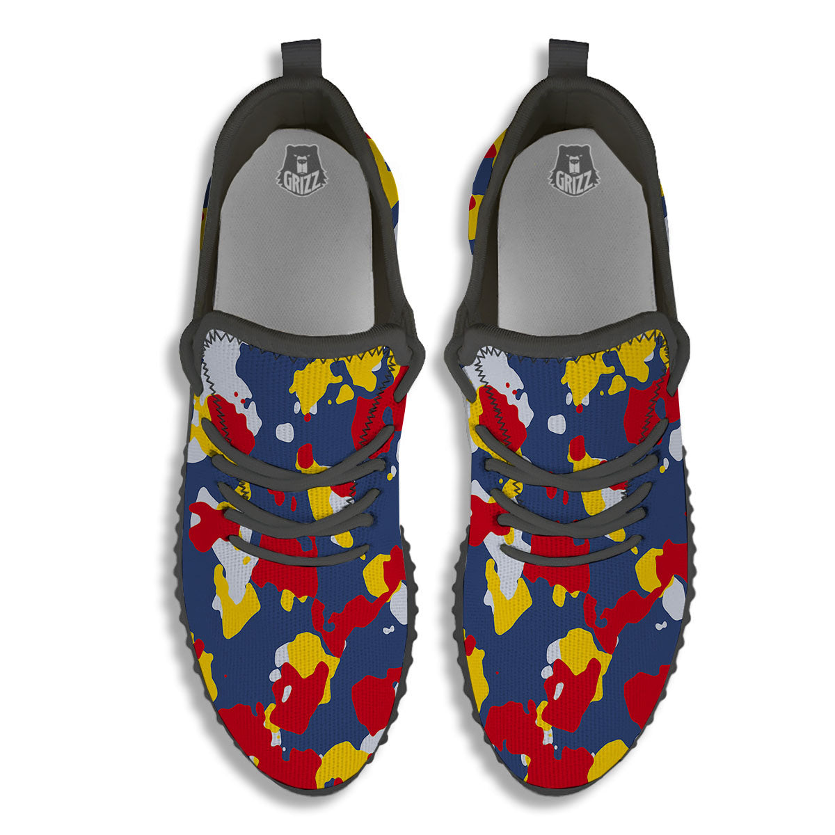 Yellow Red And Blue Camouflage Print Black Walking Shoes-grizzshop