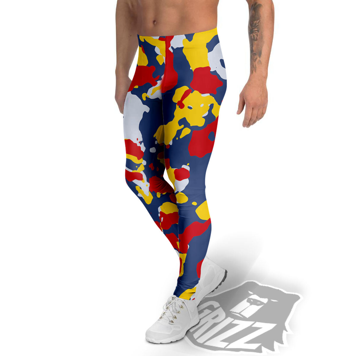 Yellow Red And Blue Camouflage Print Men's Leggings-grizzshop