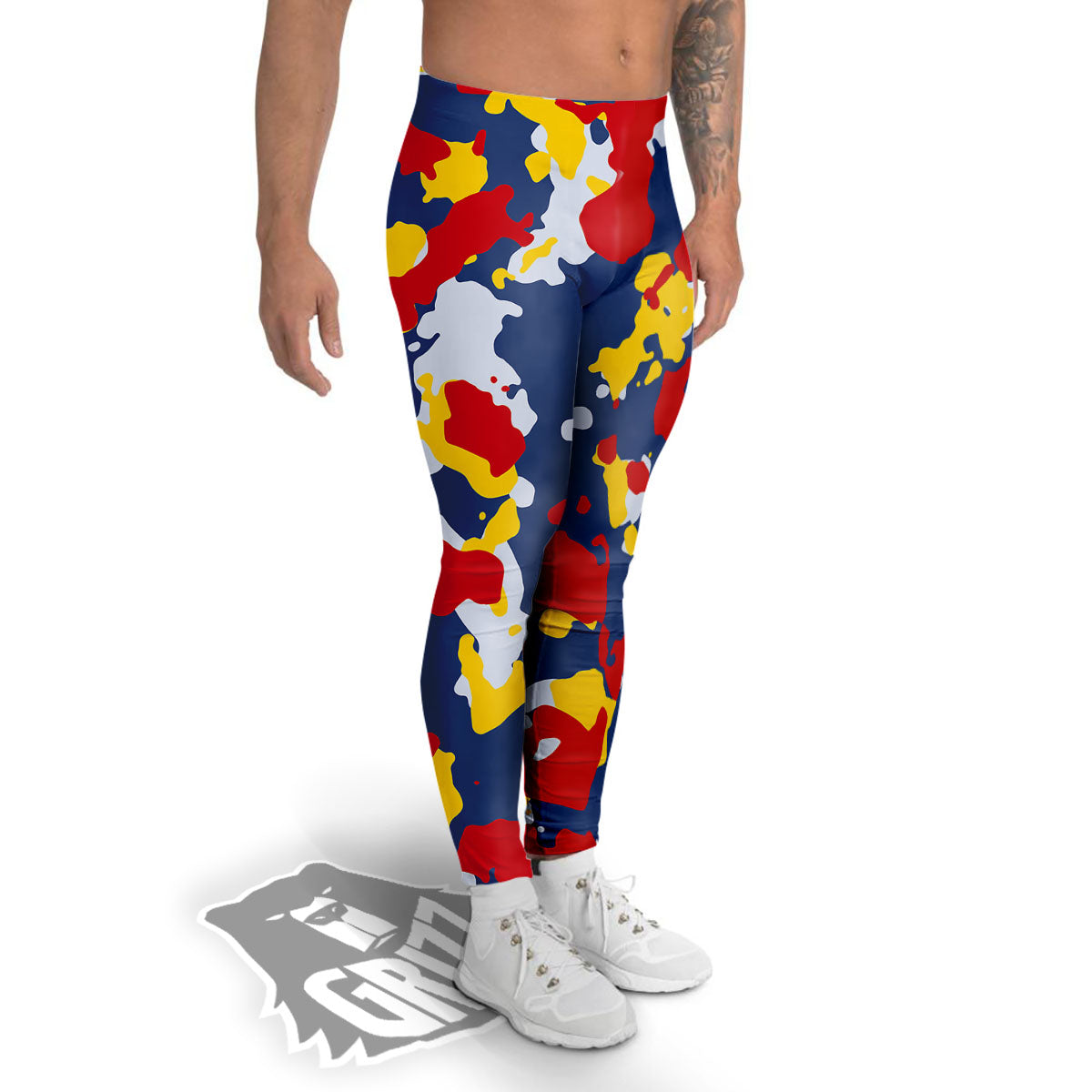 Yellow Red And Blue Camouflage Print Men's Leggings-grizzshop