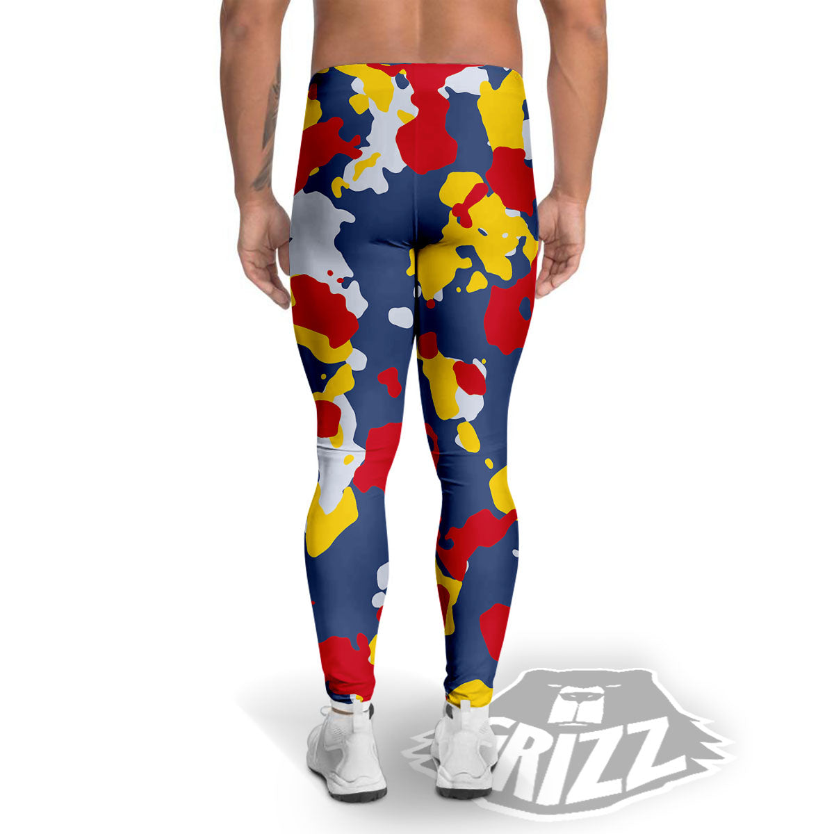 Yellow Red And Blue Camouflage Print Men's Leggings-grizzshop