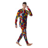 Yellow Red And Blue Camouflage Print Men's Pajamas-grizzshop