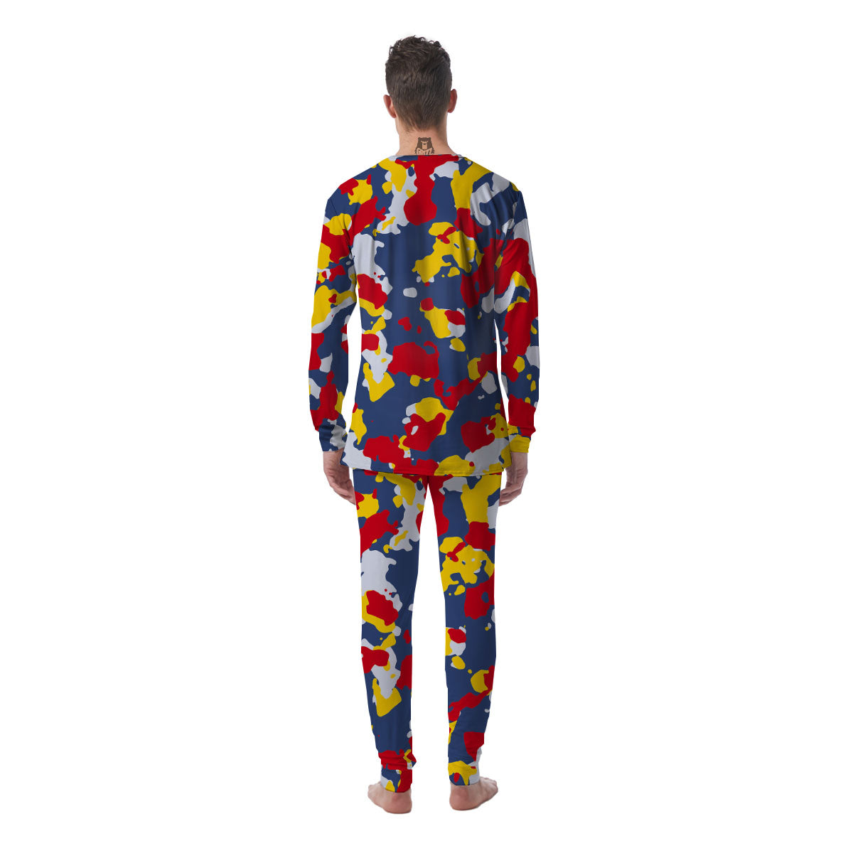 Yellow Red And Blue Camouflage Print Men's Pajamas-grizzshop