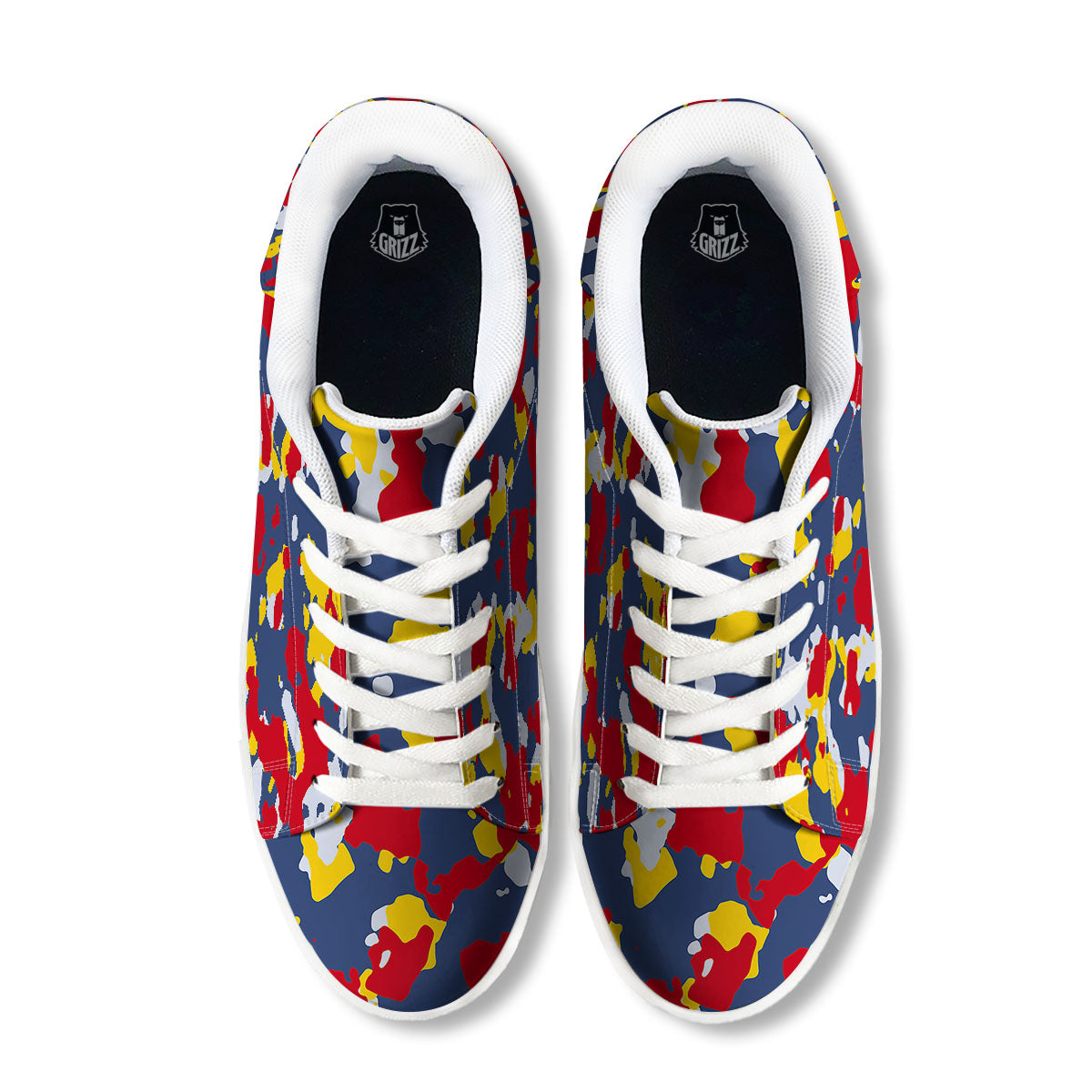 Yellow Red And Blue Camouflage Print White Low Top Sneakers-grizzshop