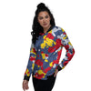 Yellow Red And Blue Camouflage Print Women's Bomber Jacket-grizzshop