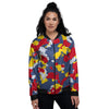 Yellow Red And Blue Camouflage Print Women's Bomber Jacket-grizzshop