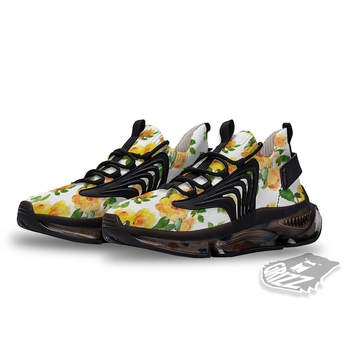 Yellow Rose Watercolor Print Pattern Black Gym Shoes-grizzshop