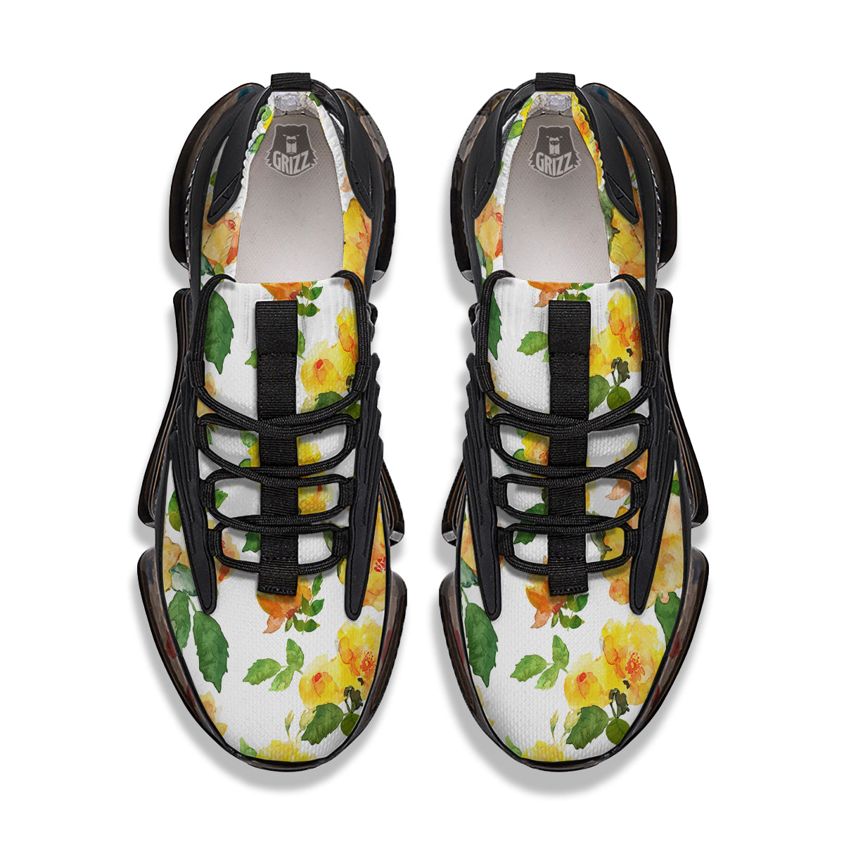 Yellow Rose Watercolor Print Pattern Black Gym Shoes-grizzshop
